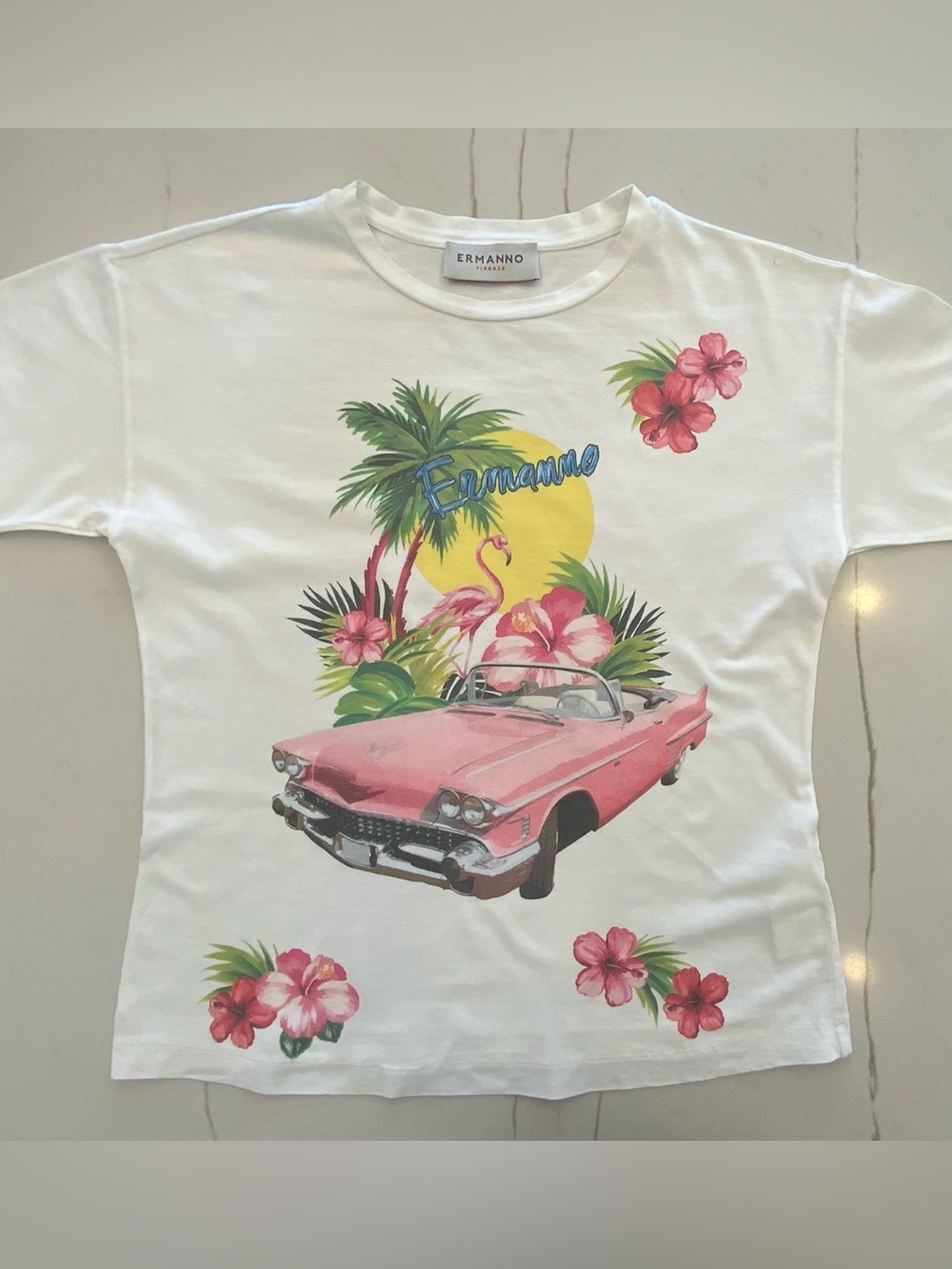 🇮🇹 ERMANNO FIRENZE Floral Pink Convertible Graphic Tee